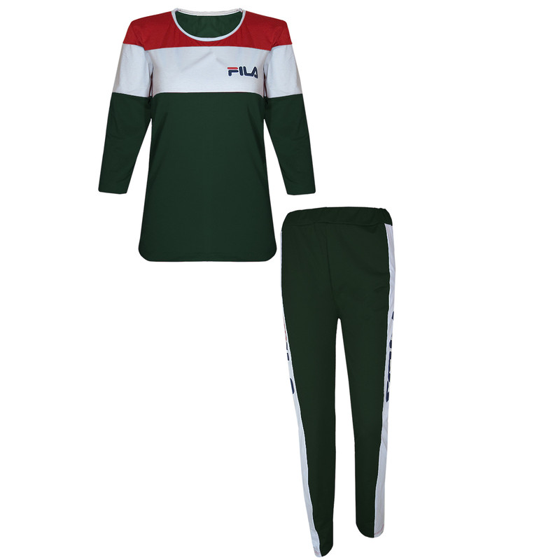 ست تی شرت و شلوار ورزشی زنانه مدل panter 301 رنگ یشمی