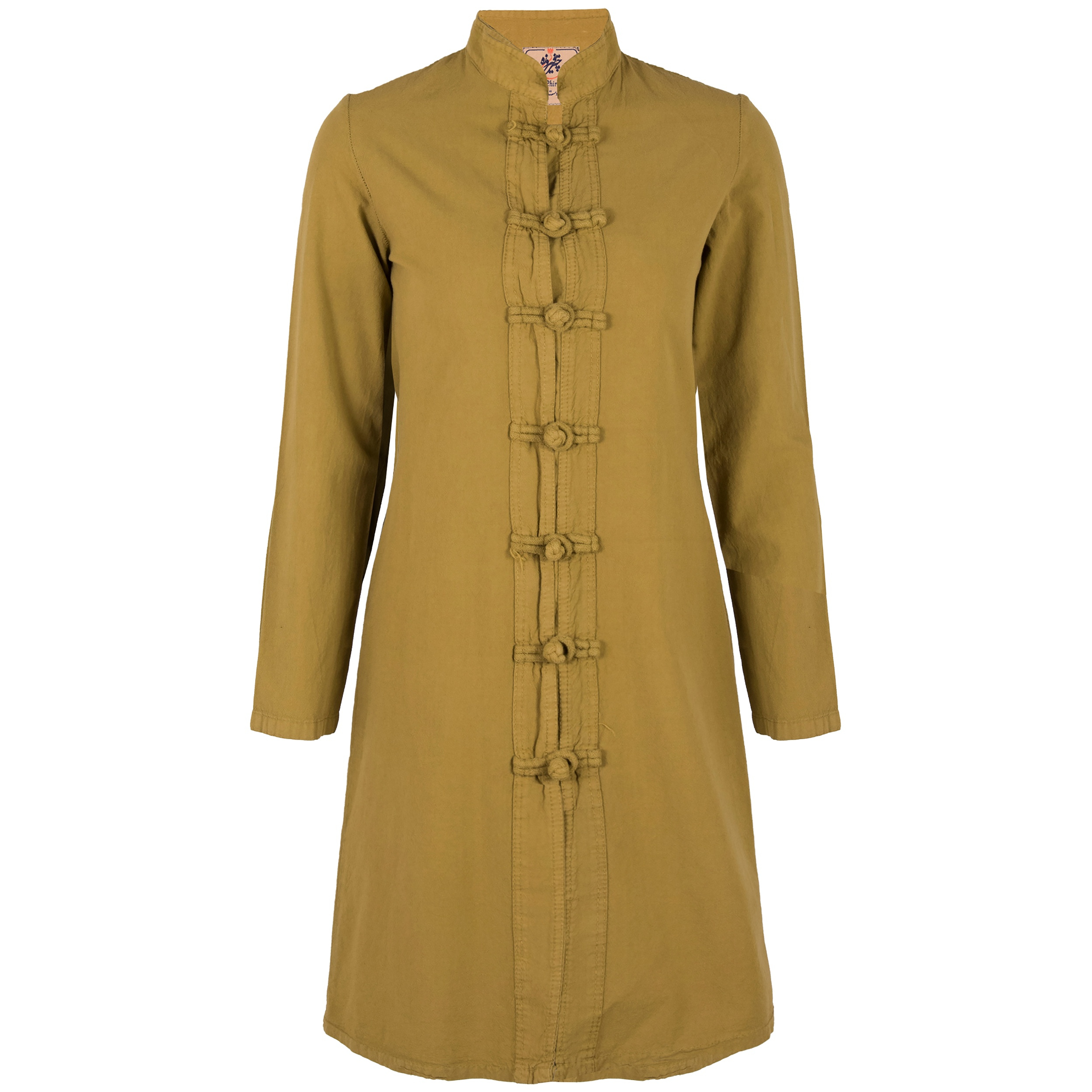 مانتو زنانه چتر فیروزه مدل الیاف طبیعی خردلی کد 8