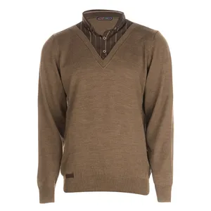 بلوز بافت مردانه ال تی بی طرح یقه پیراهنی شکلاتی 181