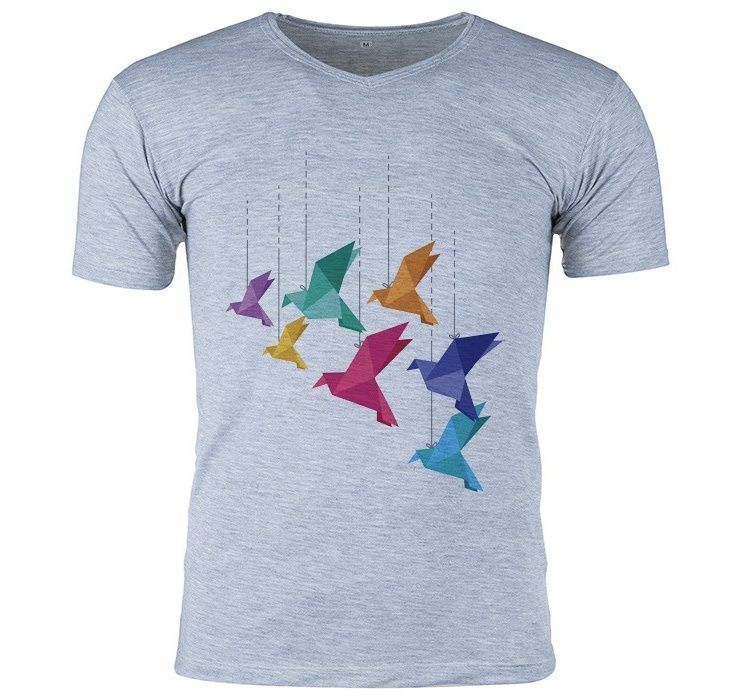 تی شرت مردانه گالری واو طرح پرندگان اوریگامی کد CT80205