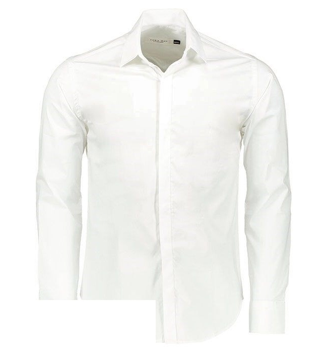 پیراهن آستین بلند سفید مردانه پبونی مدل BW