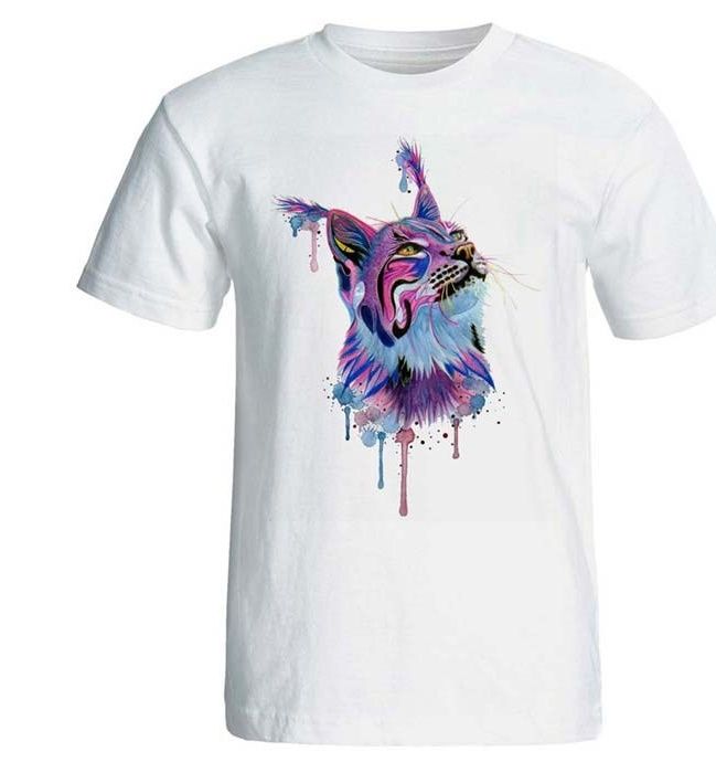 تی شرت مردانه پارس طرح رنگارنگ گربه وحشی کد 3921