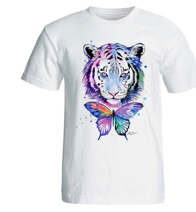 تی شرت مردانه پارس طرح رنگارنگ ببر و پروانه کد 3927