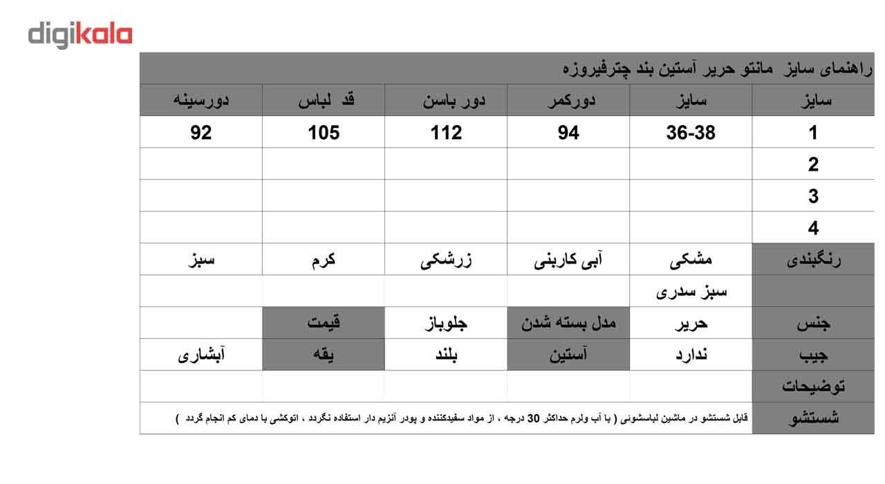 مانتو چترفیروزه مدل آستین بند کد 5 -  - 2