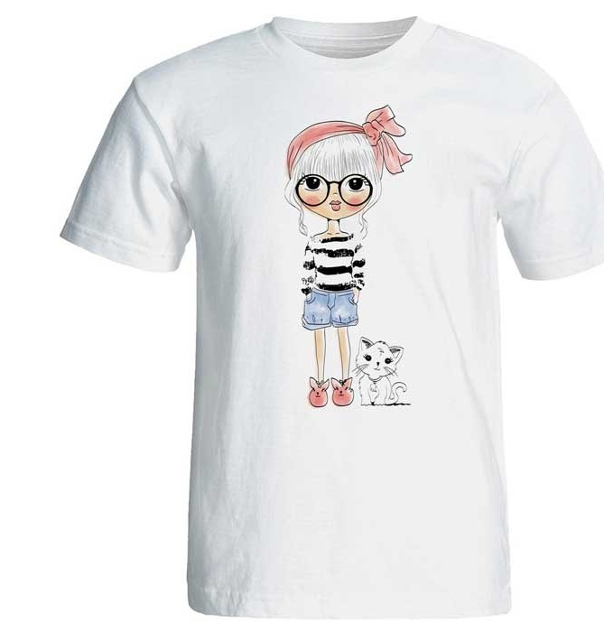تی شرت زنانه پارس طرح کارتونی دختر و سگ کد 3630