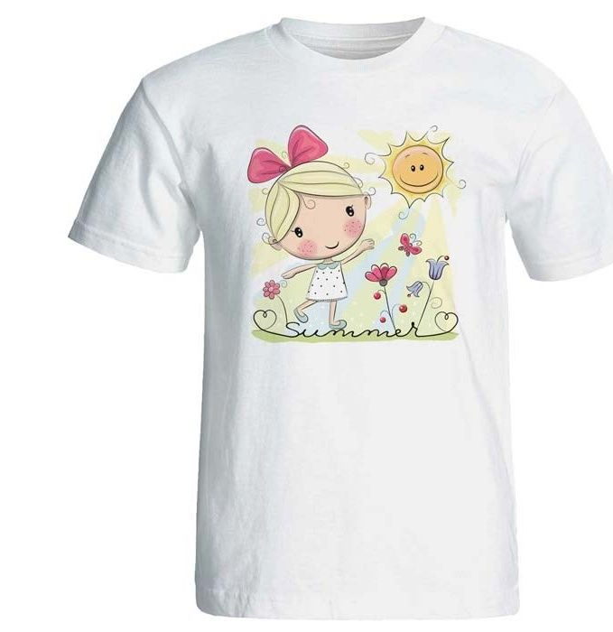 تی شرت زنانه پارس طرح کارتونی دختر کنار گلها کد 3704