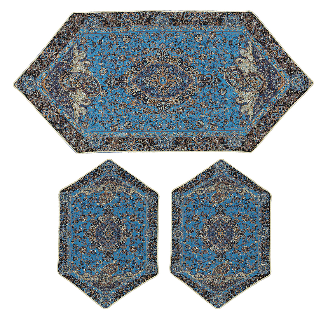 ست 3 تکه رومیزی ترمه مدل پرستو کد blu3.3