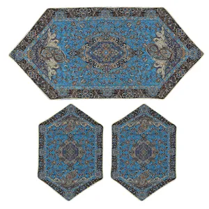ست 3 تکه رومیزی ترمه مدل پرستو کد blu3.3