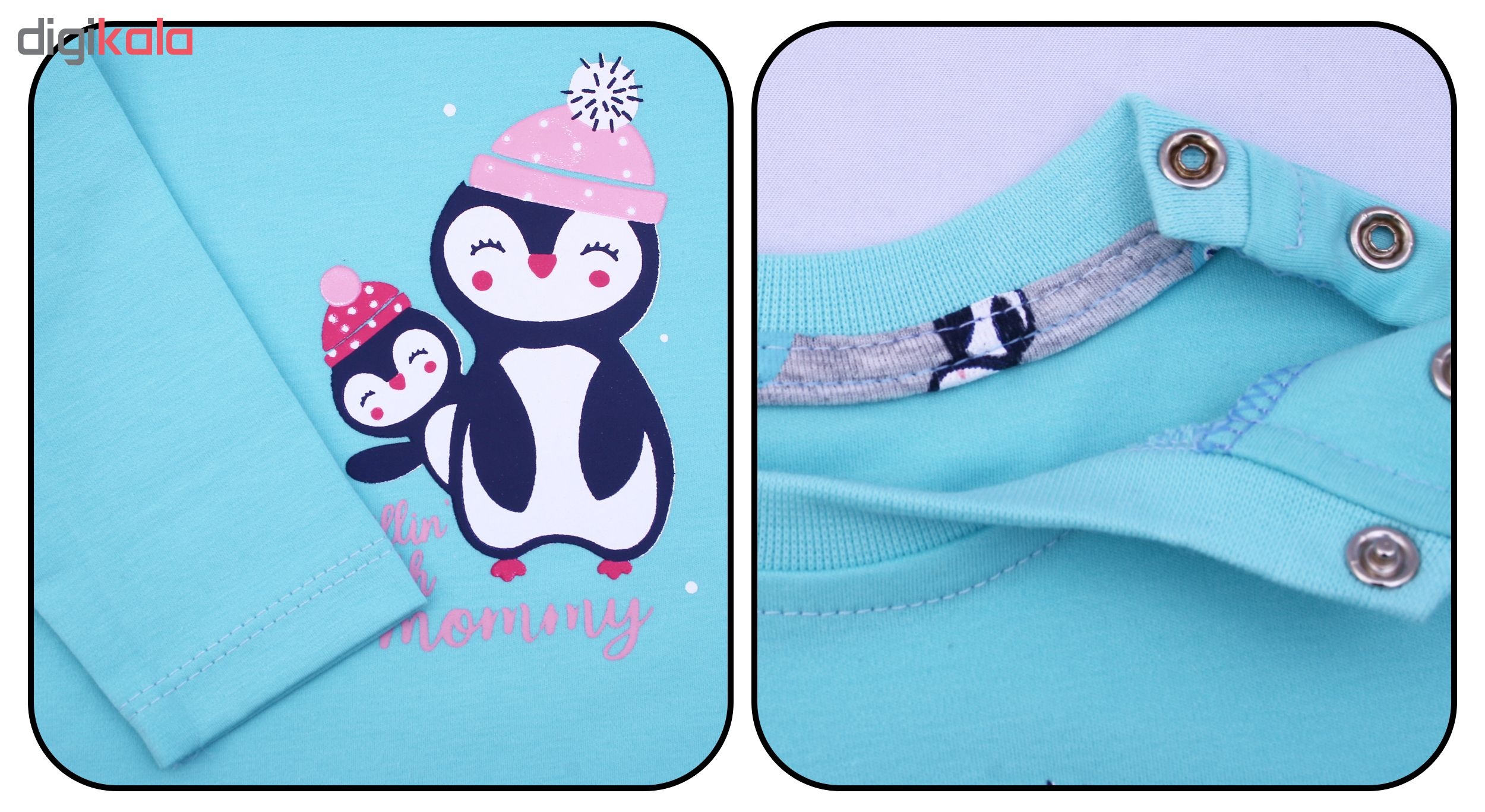 ست تیشرت و شلوار نوزادی دخترانه طرح پنگوئن کد PAN02 رنگ آبی