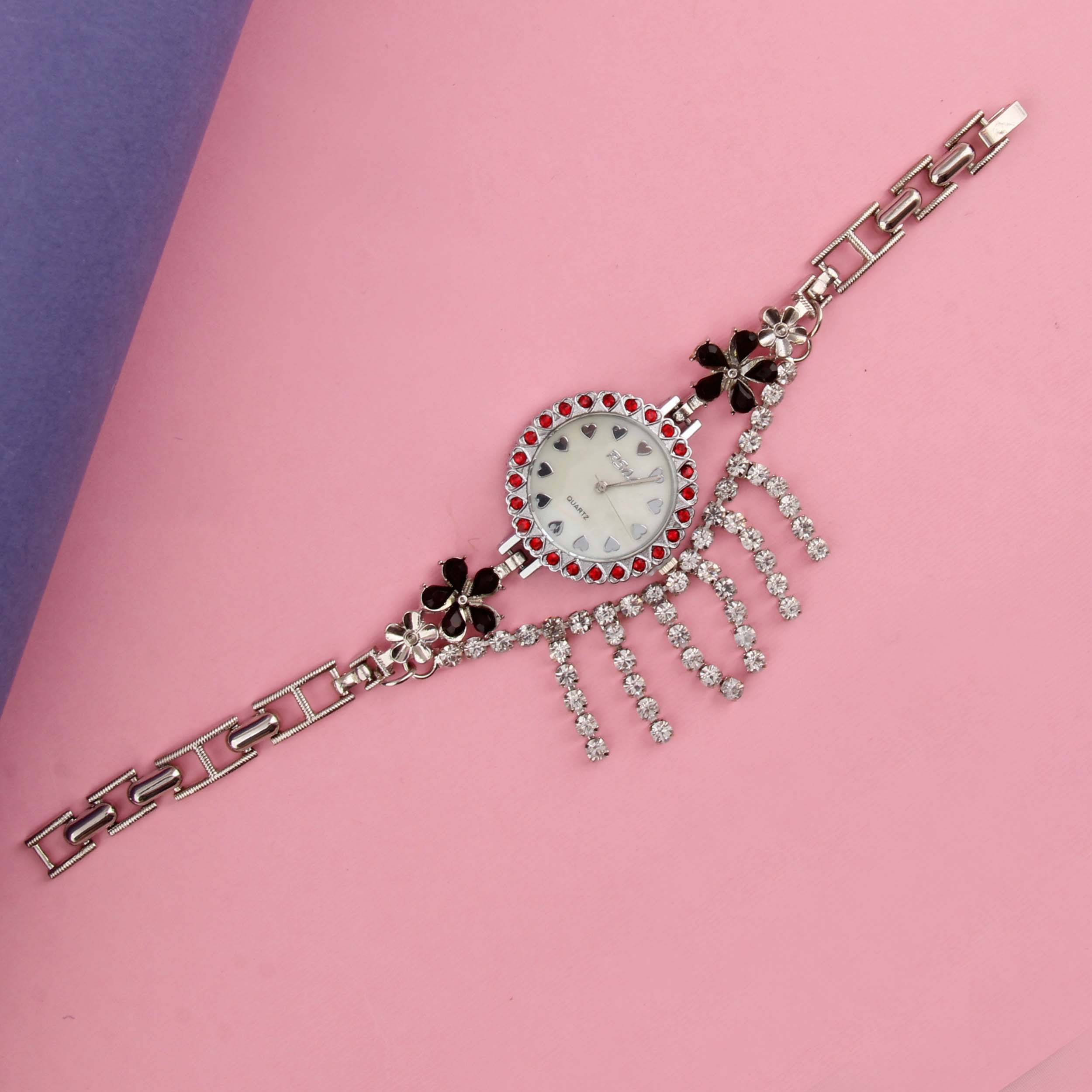 ساعت مچی عقربه ای دخترانه مدل فانتزی فول نگین کد WHW_208