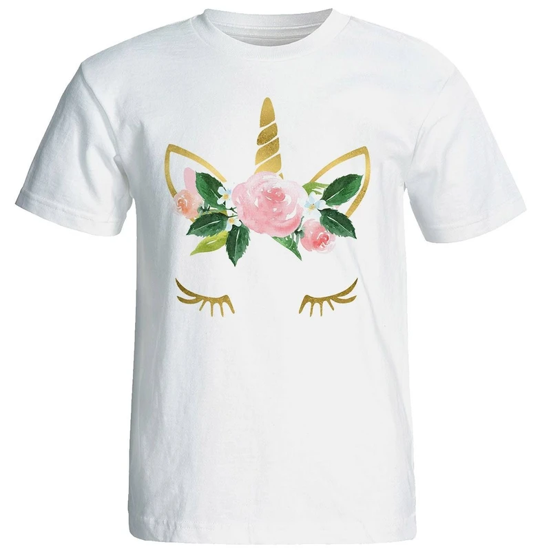 تی شرت آستین کوتاه زنانه طرح یونیکورن کد 4523