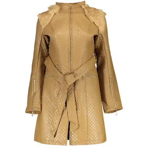 پالتو چرم زنانه ماترن کد 6261 رنگ قهوه ای روشن