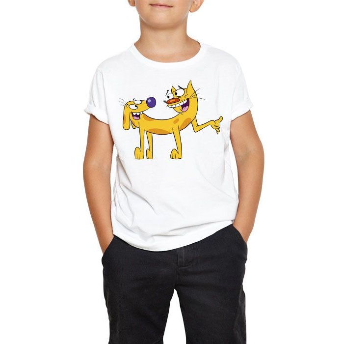 تی شرت بچگانه انارچاپ طرح گربه سگ مدل T09020 -  - 2