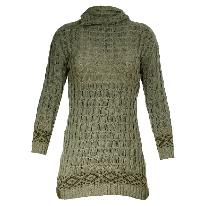 پلیور بافتنی زنانه حاشیه دار  مدل army green-01