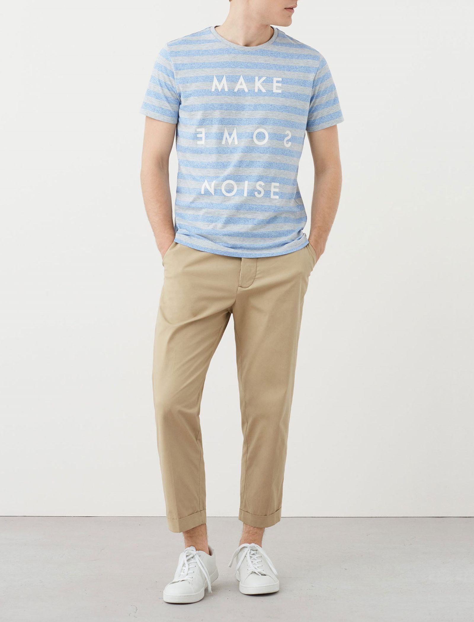 تی شرت نخی مردانه - مانگو - طوسي پاستلي روشن - 8