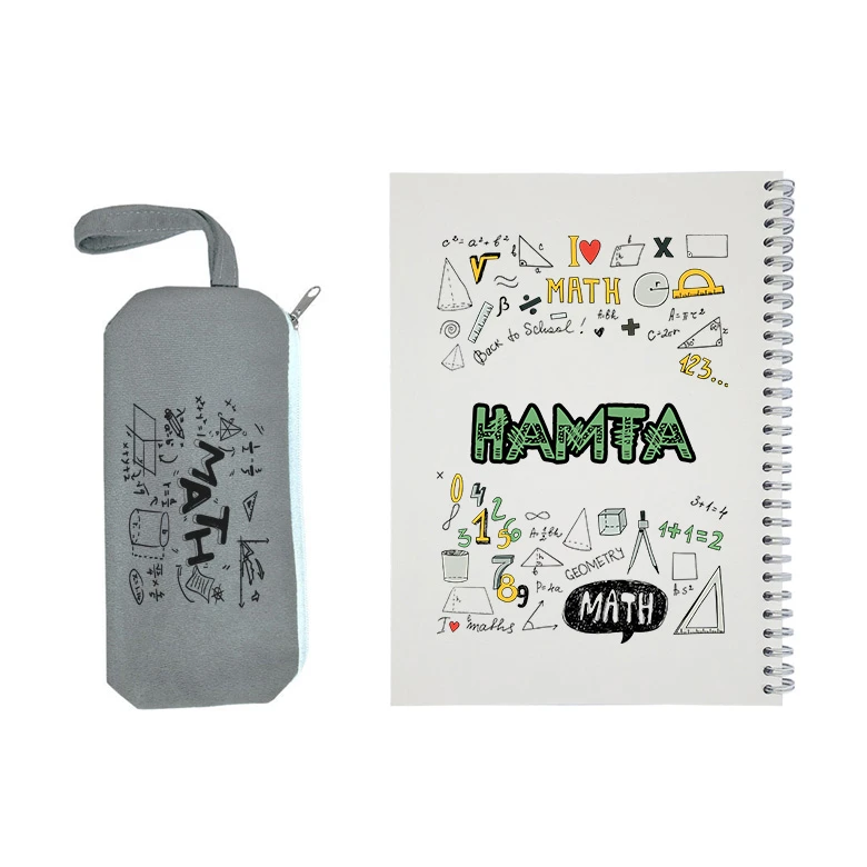 دفتر مشق 50 برگ طرح ریاضی مدل همتا به همراه جامدادی
