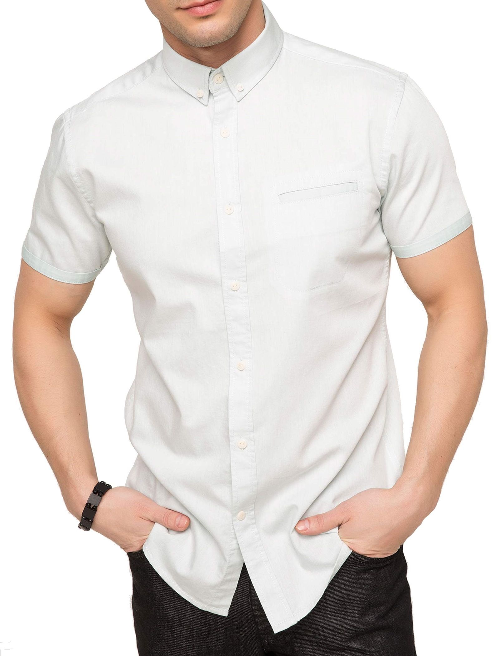 پیراهن نخی آستین کوتاه مردانه - دفکتو - مغز پسته اي روشن - 2