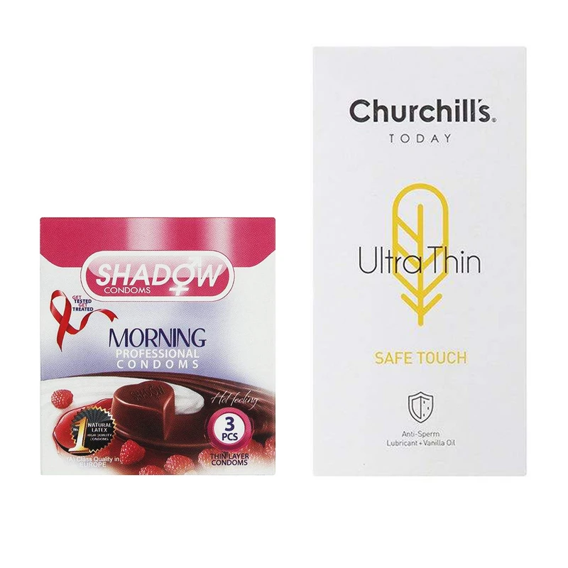 کاندوم چرچیلز مدل کاندوم چرچیلز مدل Safe Touch بسته 12 عددی به همراه کاندوم شادو مدل Morning بسته 3 عددی