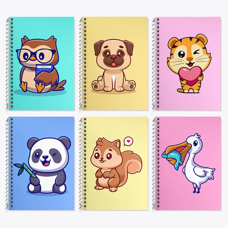 دفتر زبان 50 برگ خندالو مدل دو خط طرح حیوانات بامزه کد 428 مجموعه 6 عددی