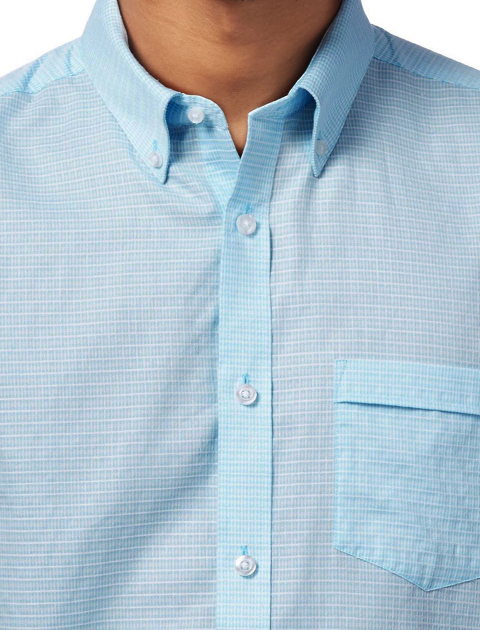 پیراهن نخی آستین کوتاه مردانه - کالکشن - آبي روشن - 4