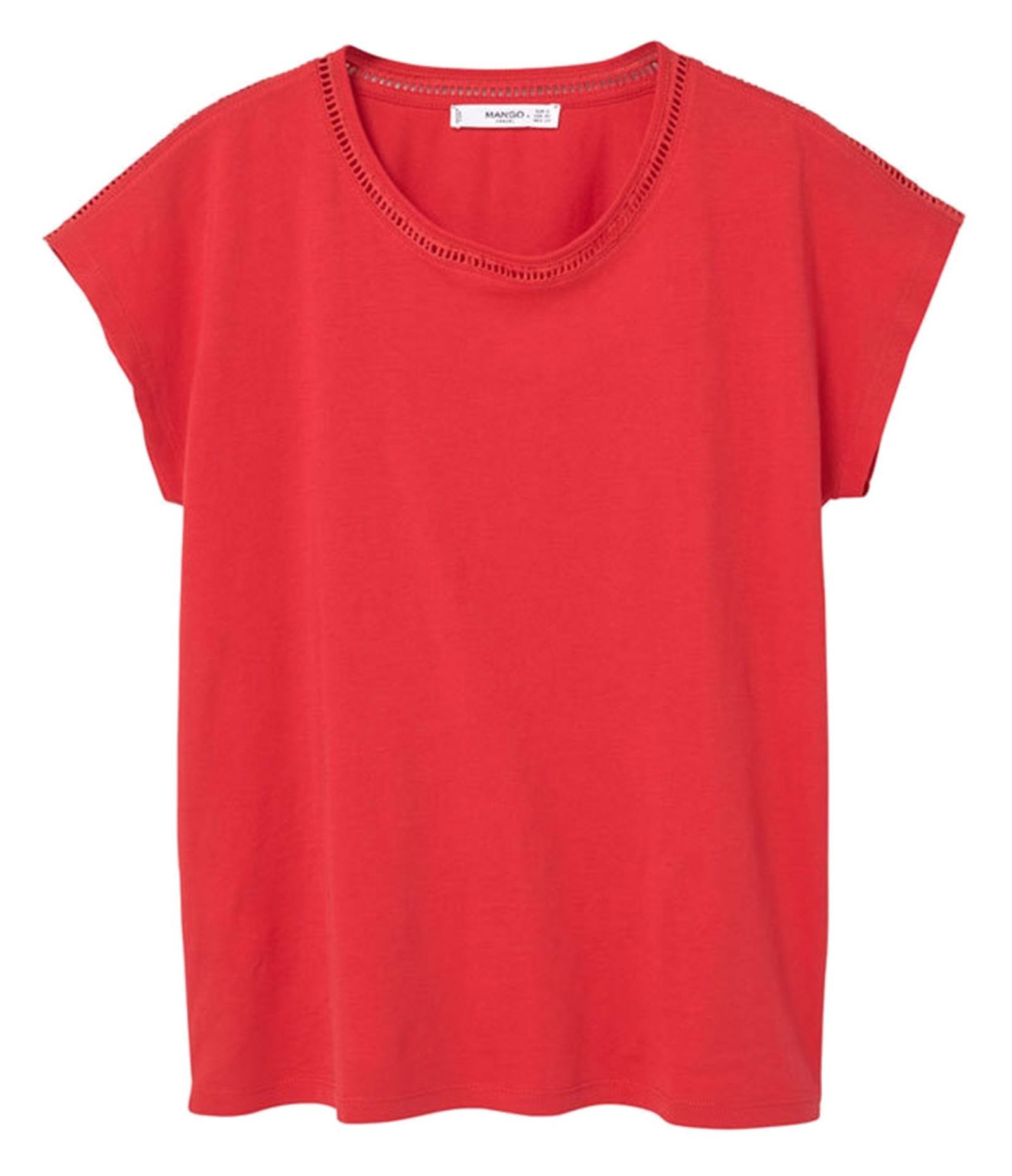 تی شرت نخی یقه گرد زنانه - مانگو - قرمز - 2