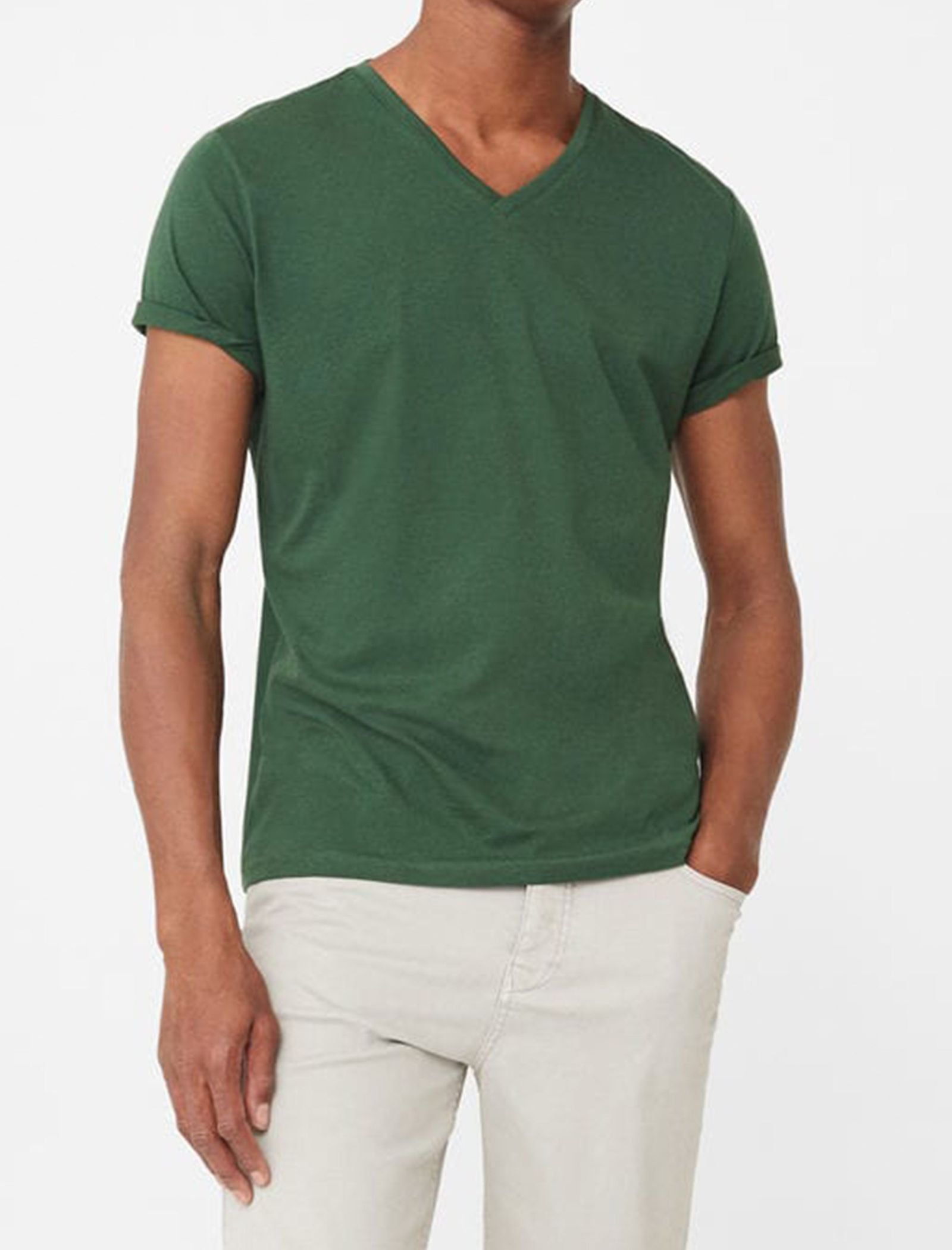 تی شرت نخی یقه هفت مردانه - مانگو - سبز - 3