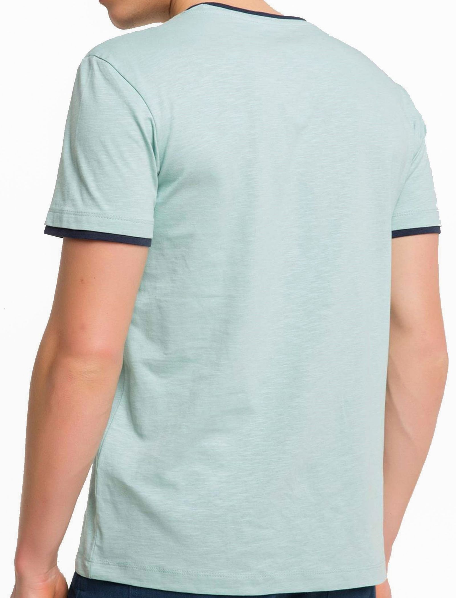 تی شرت نخی یقه گرد مردانه - دفکتو - سبز آبي   - 3