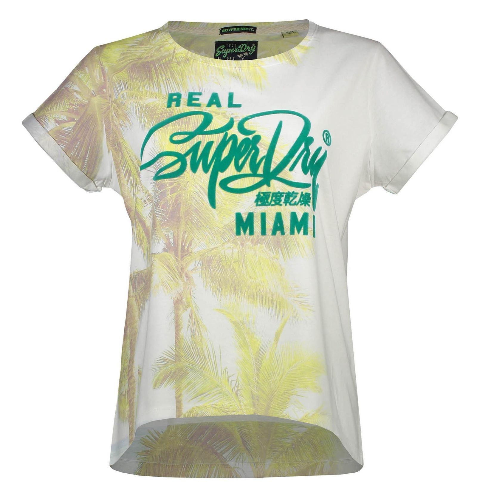 تی شرت نخی آستین کوتاه زنانه Miami Photographic - سوپردرای - سفيد و سبز  - 1
