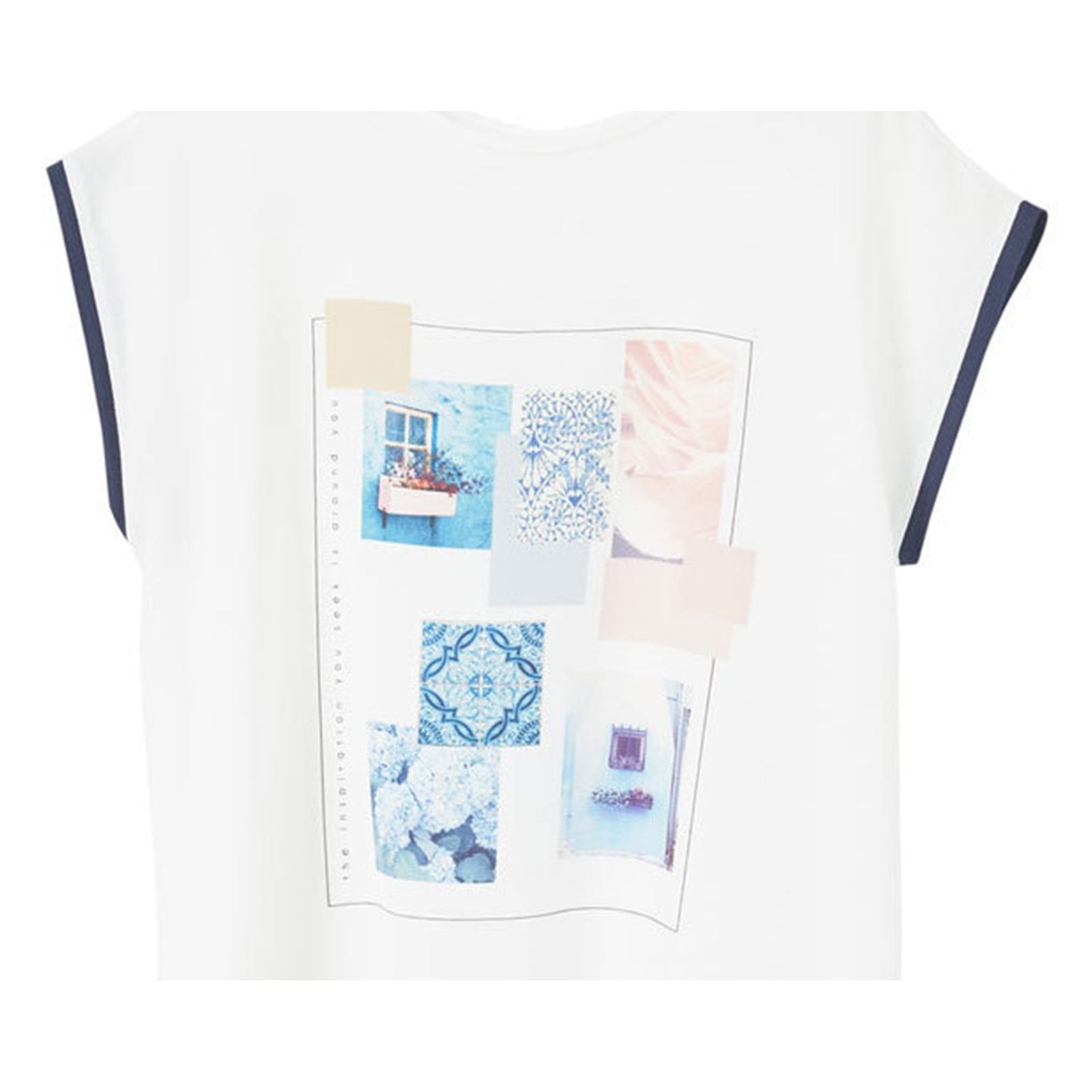 تی شرت ویسکوز یقه گرد زنانه - مانگو - سفيد و آبي - 1