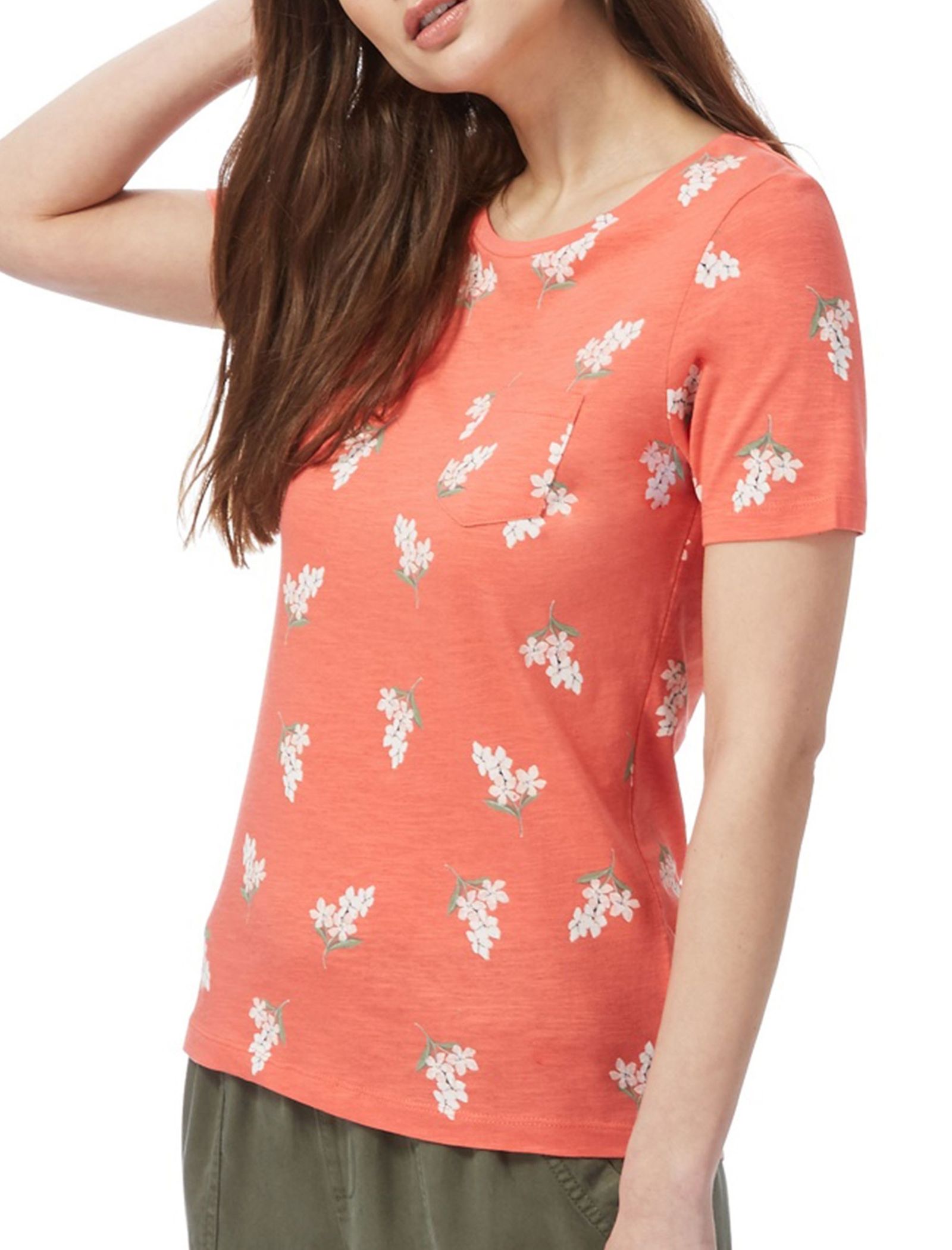 تی شرت نخی یقه گرد زنانه - کالکشن - نارنجي - 1