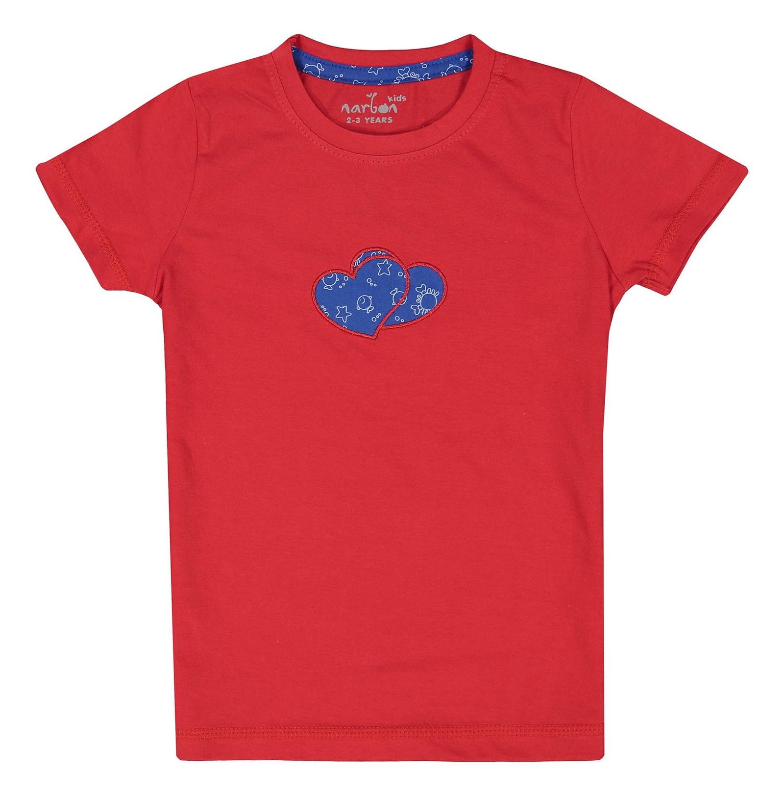 تی شرت و شلوار راحتی نخی دخترانه - ناربن - قرمز و آبي - 3