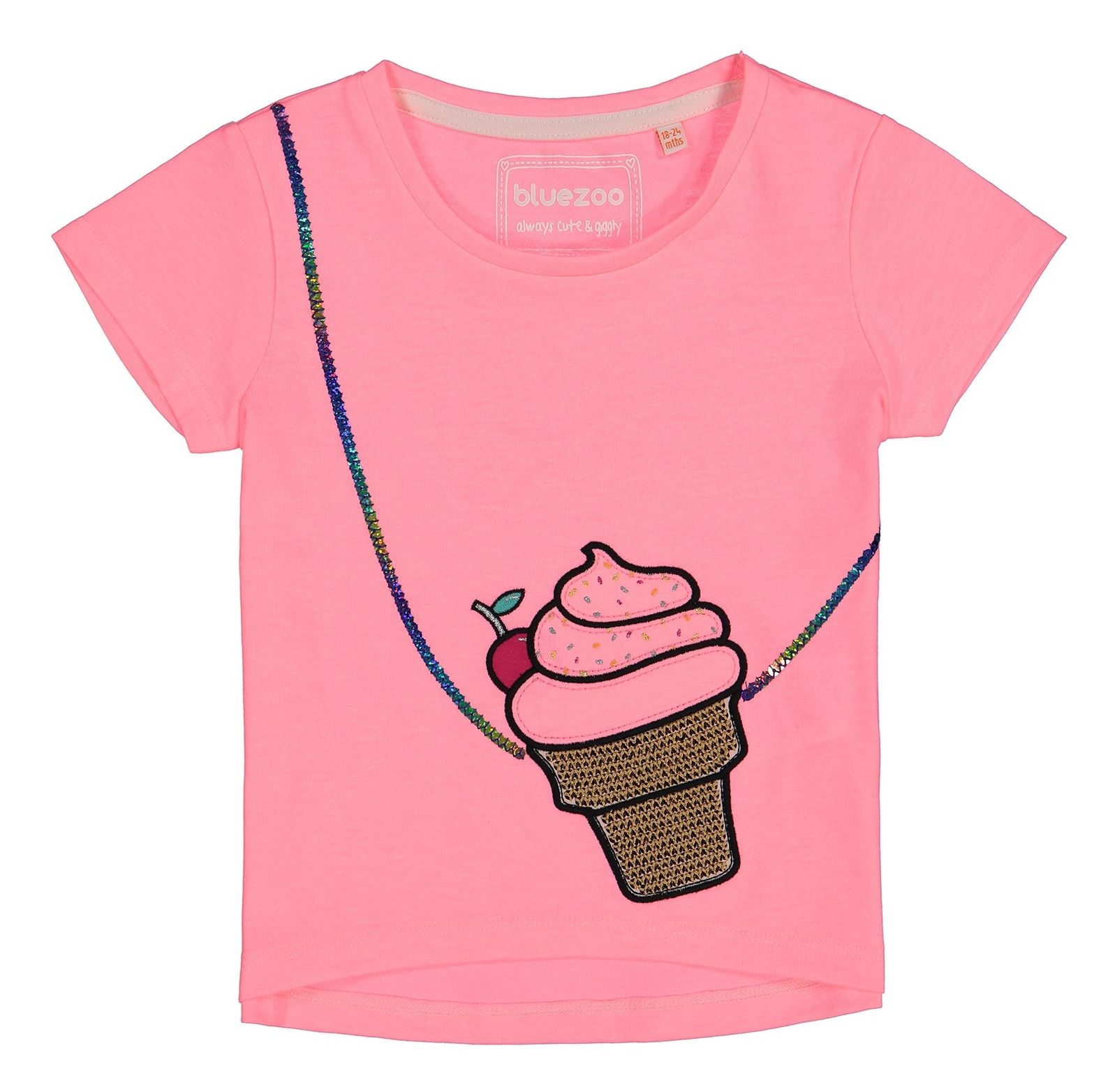 تی شرت نخی یقه گرد دخترانه - بلوزو - صورتي  - 1