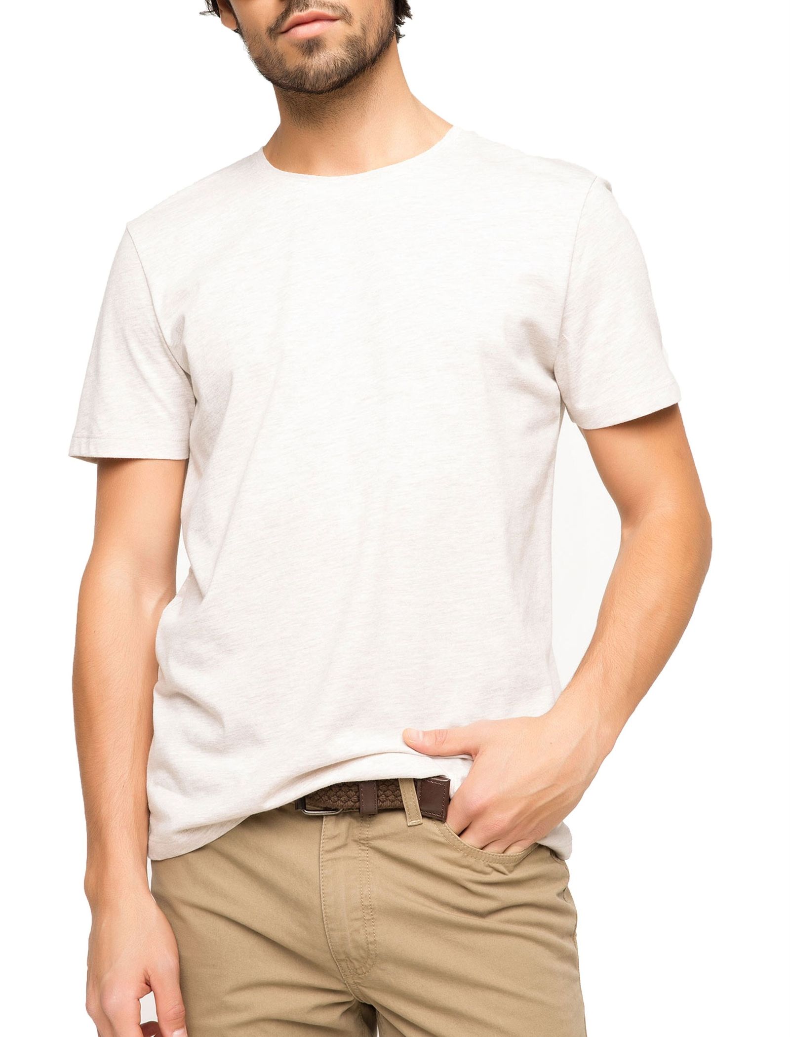 تی شرت نخی یقه گرد مردانه - دفکتو - بژ - 1