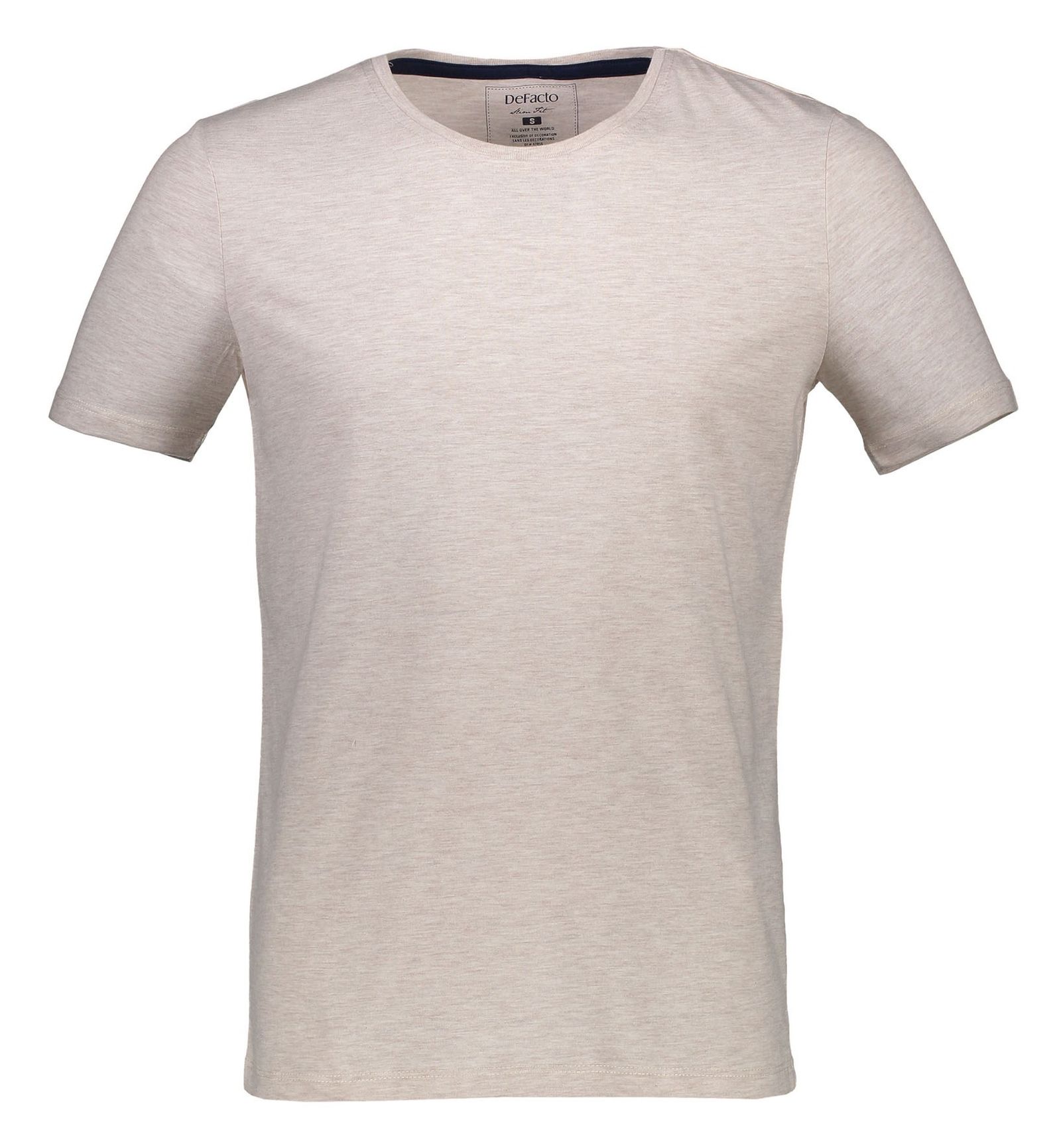 تی شرت نخی یقه گرد مردانه - دفکتو - بژ - 5