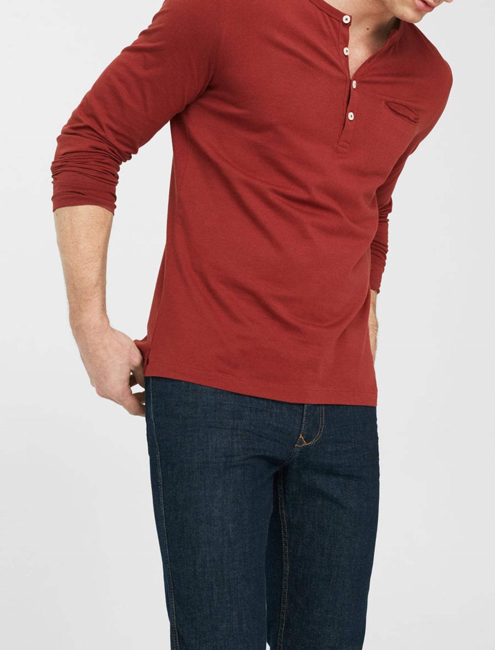 تی شرت نخی آستین بلند مردانه - مانگو - قرمز   - 3