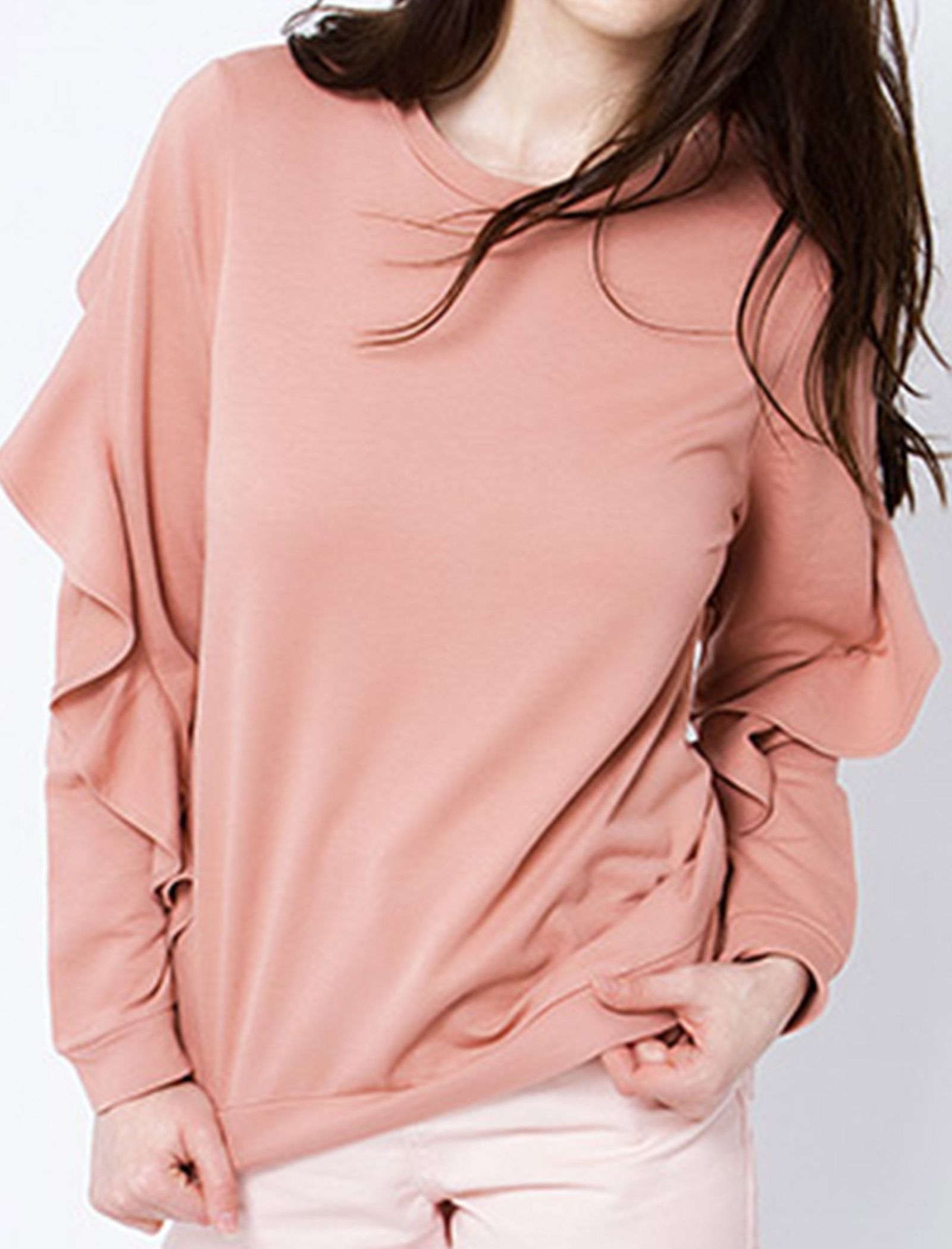 سویشرت نخی یقه گرد زنانه - ورو مدا - طوسي - 8