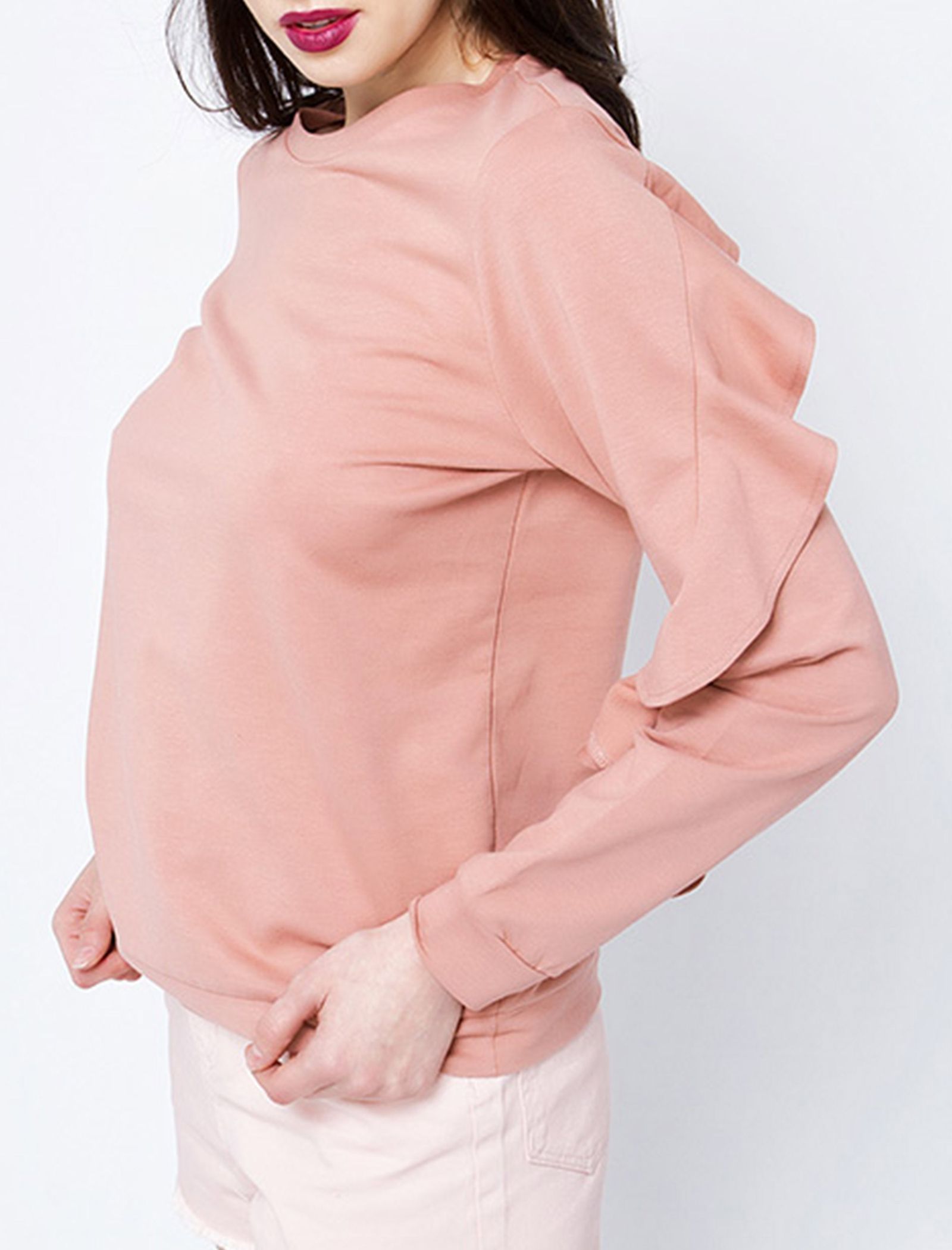 سویشرت نخی یقه گرد زنانه - ورو مدا - طوسي - 10