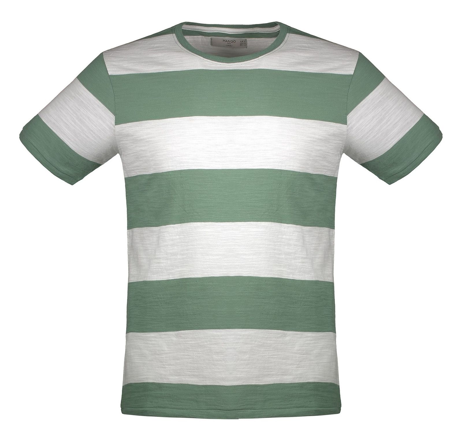 تی شرت نخی یقه گرد مردانه - مانگو - سبز و سفيد - 1