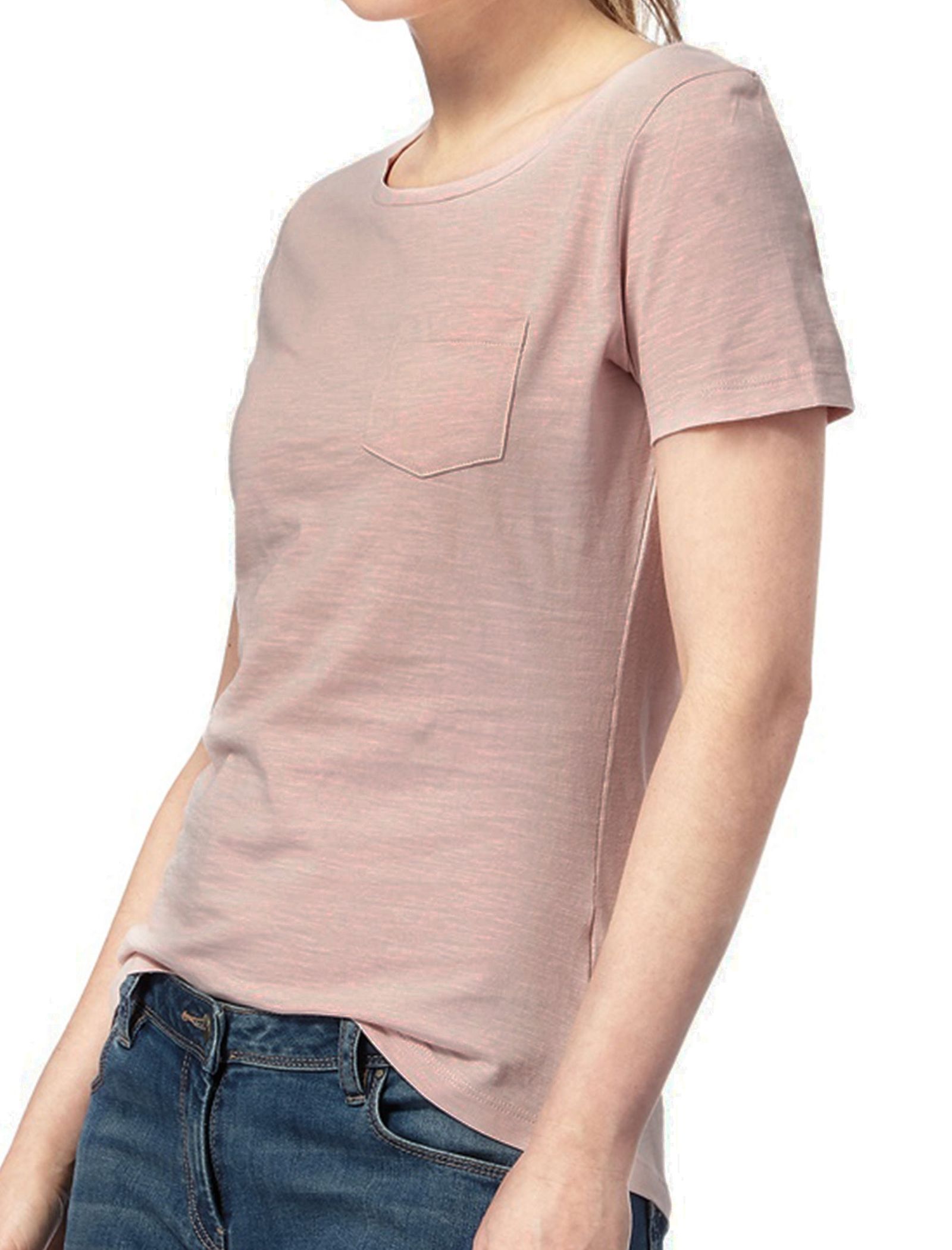 تی شرت نخی یقه گرد زنانه - کالکشن - صورتي روشن - 1