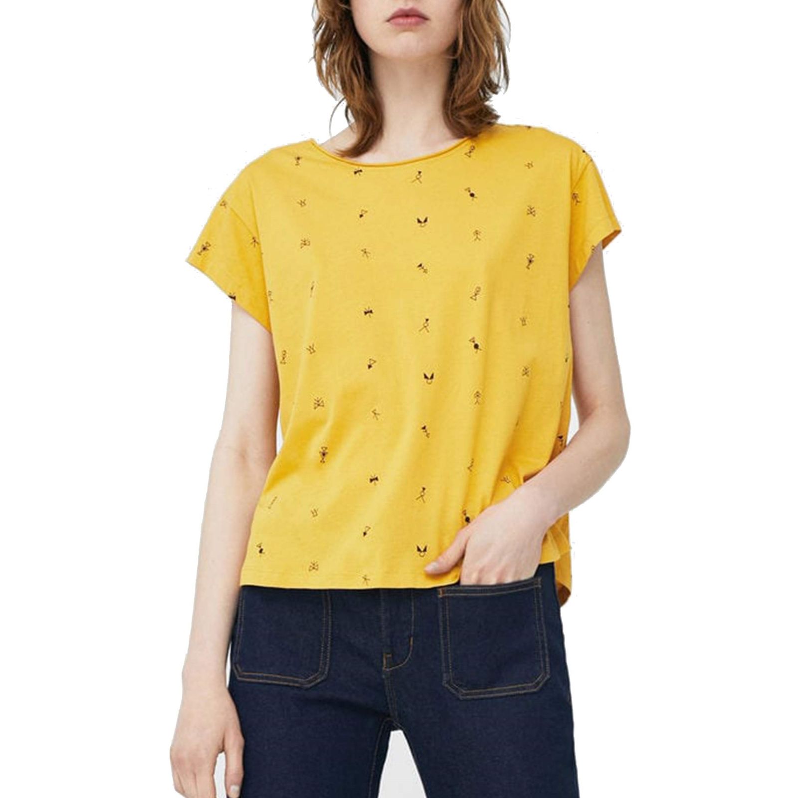 تی شرت نخی یقه گرد زنانه - مانگو - زرد - 1