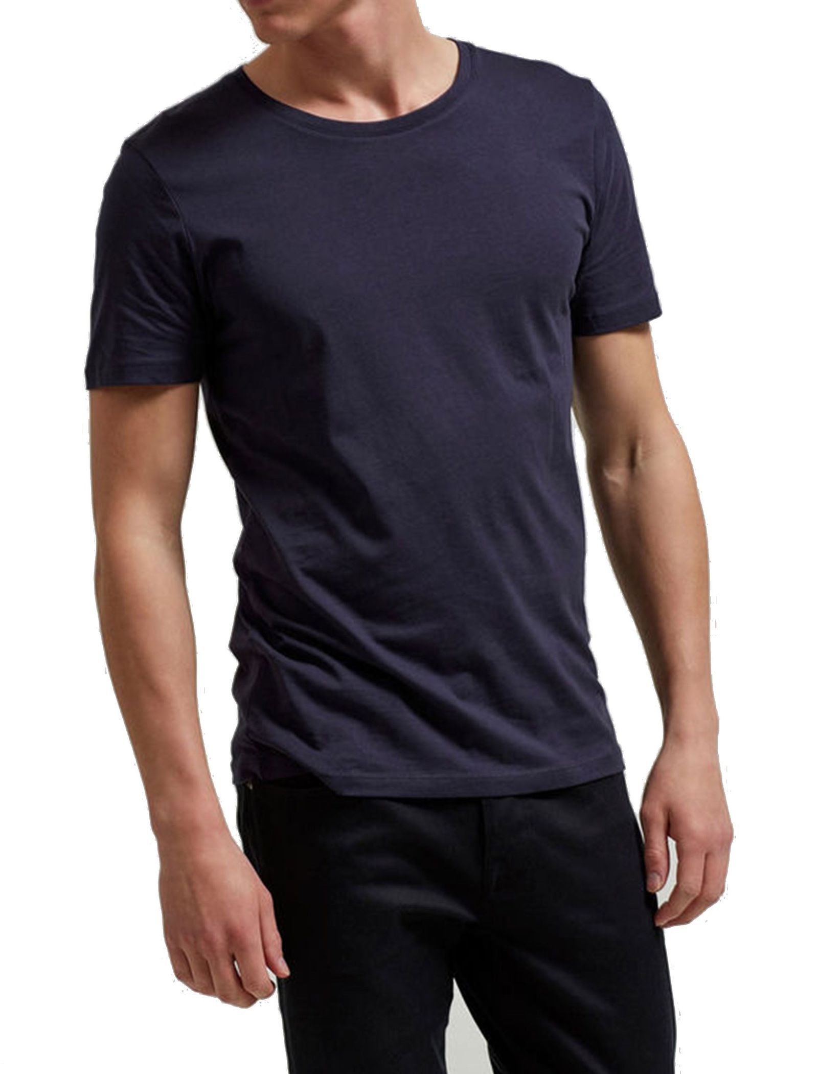 تی شرت نخی یقه گرد مردانه - سلکتد - سرمه اي مايل به زغالي - 1