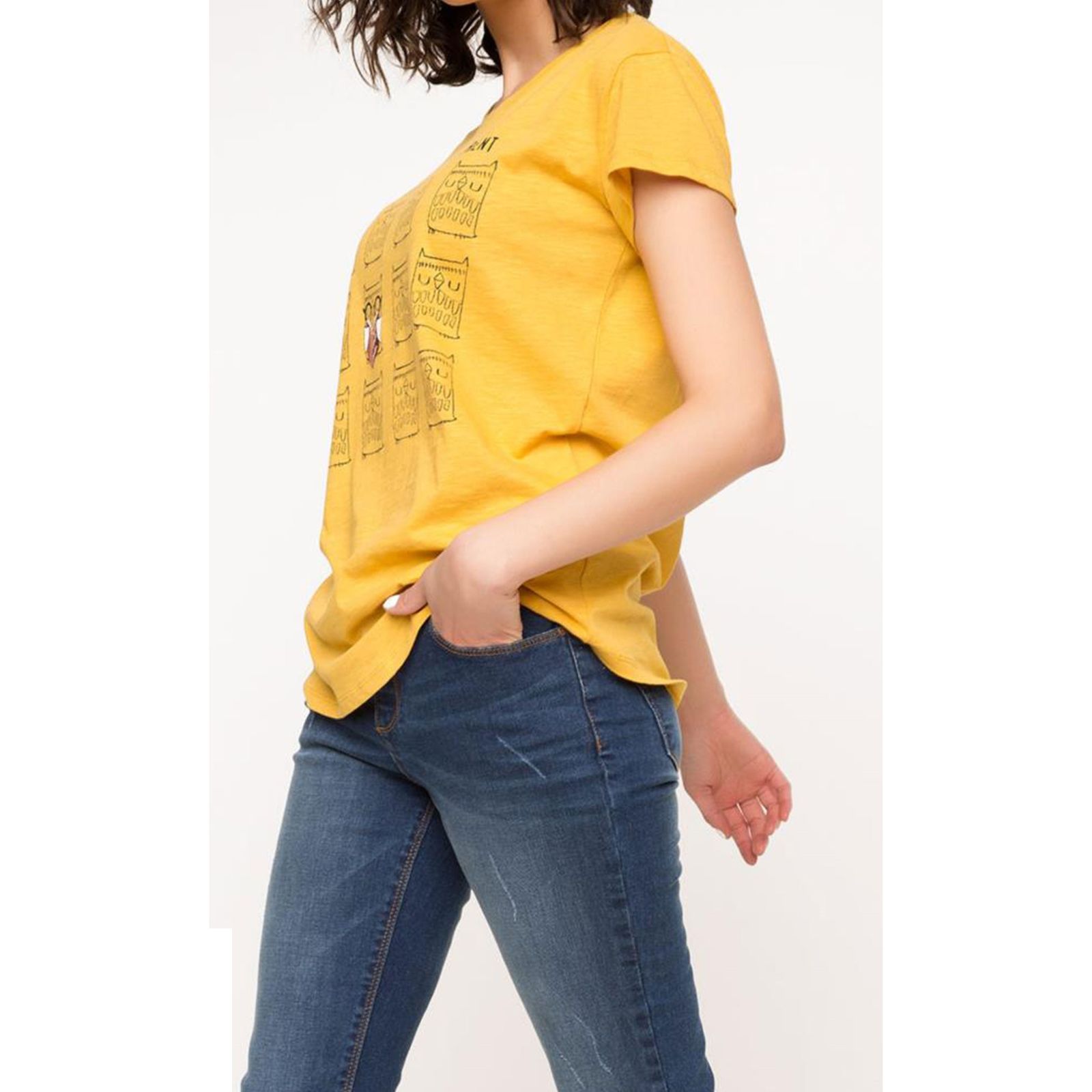 تی شرت نخی یقه گرد زنانه - دفکتو - زرد - 3