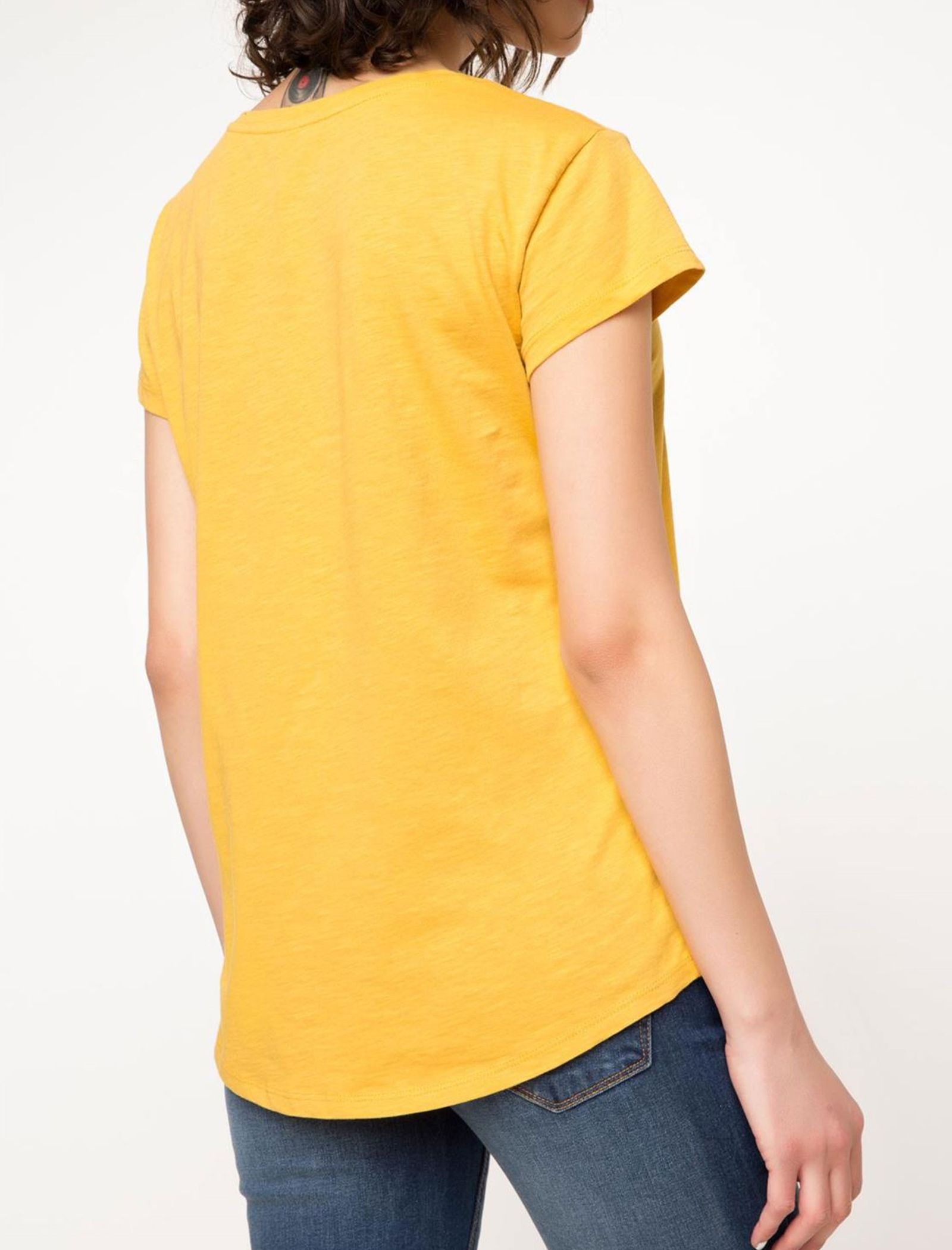 تی شرت نخی یقه گرد زنانه - دفکتو - زرد - 4