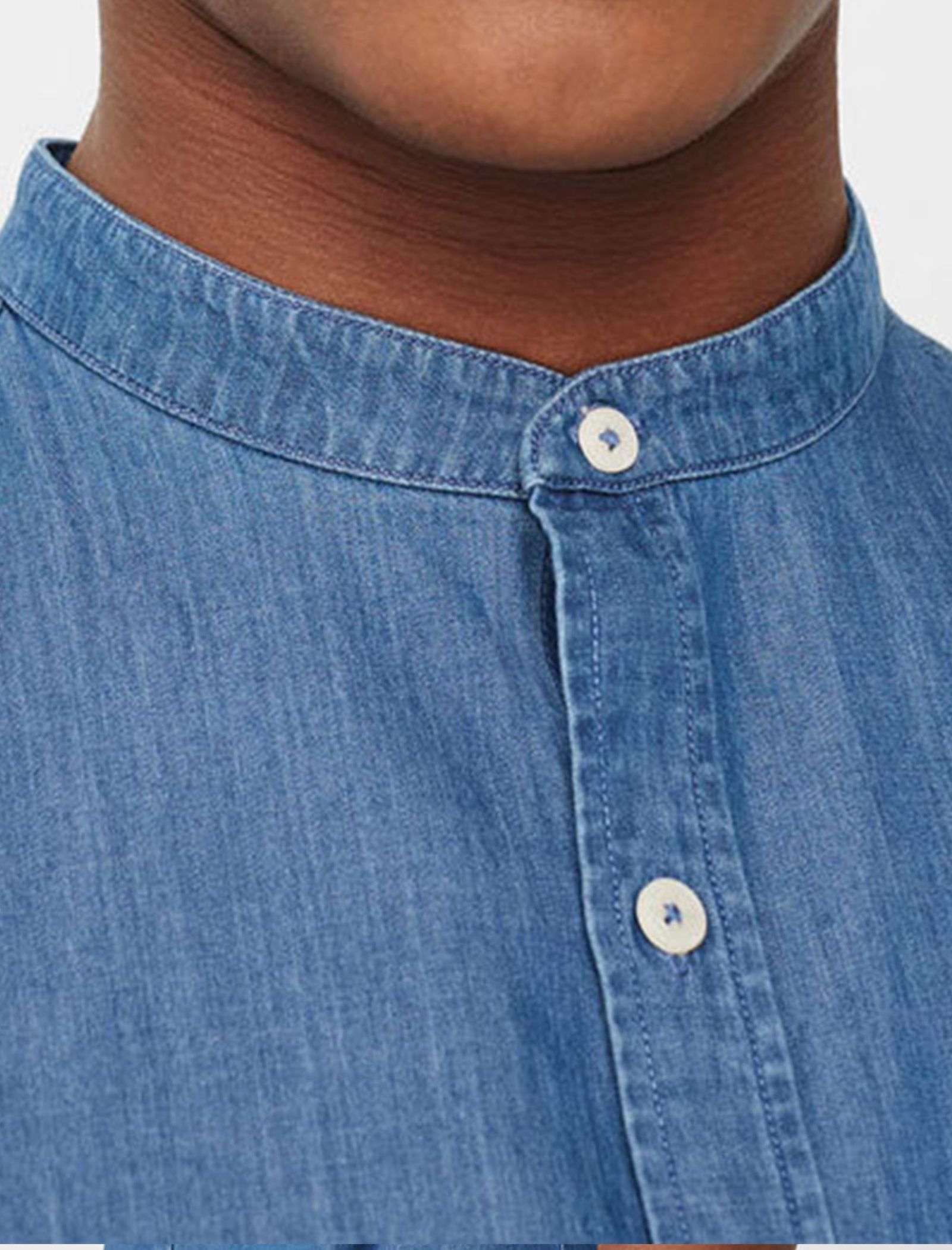 پیراهن جین آستین بلند مردانه - مانگو - آبي - 7