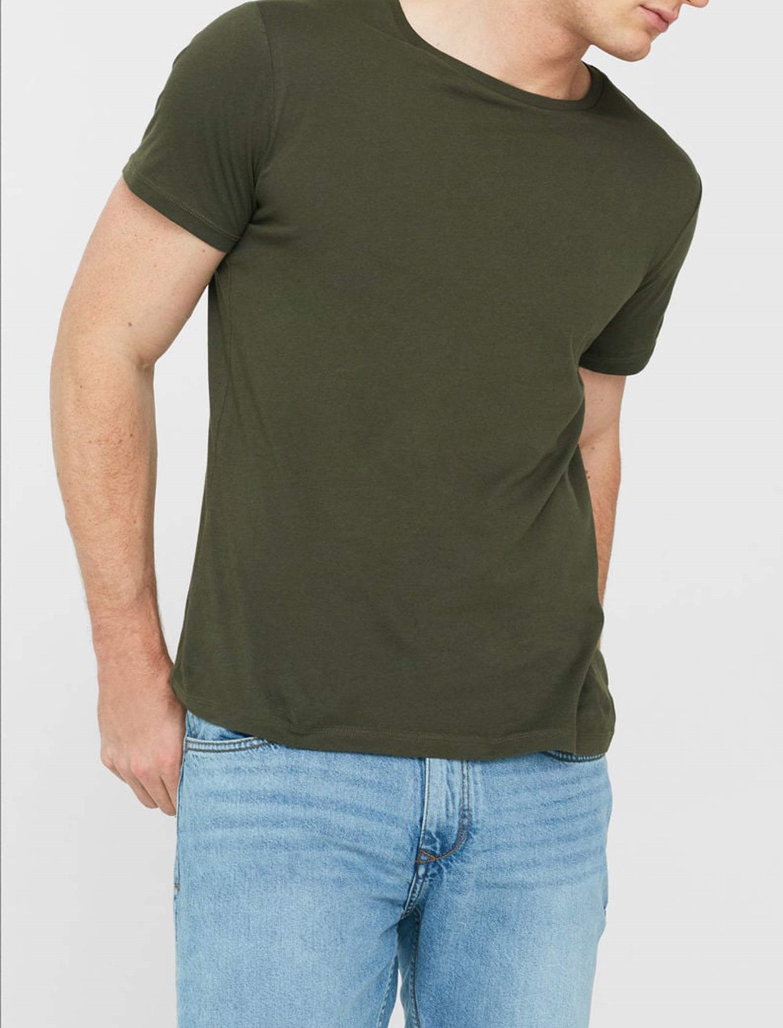تی شرت نخی یقه گرد مردانه - مانگو - زيتوني - 3