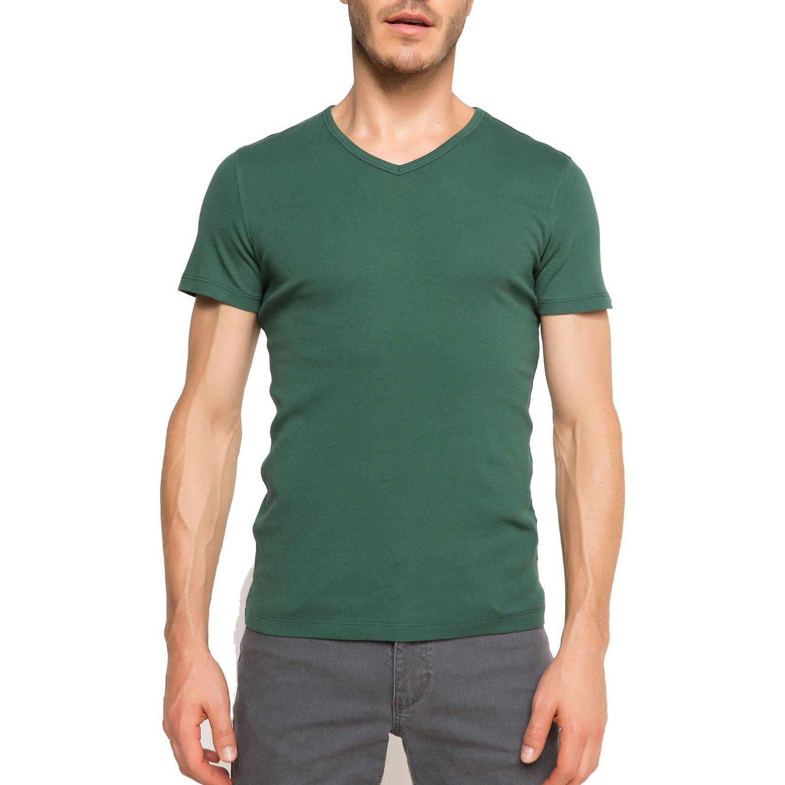 تی شرت نخی یقه هفت مردانه - دفکتو - سبز يشمي - 1