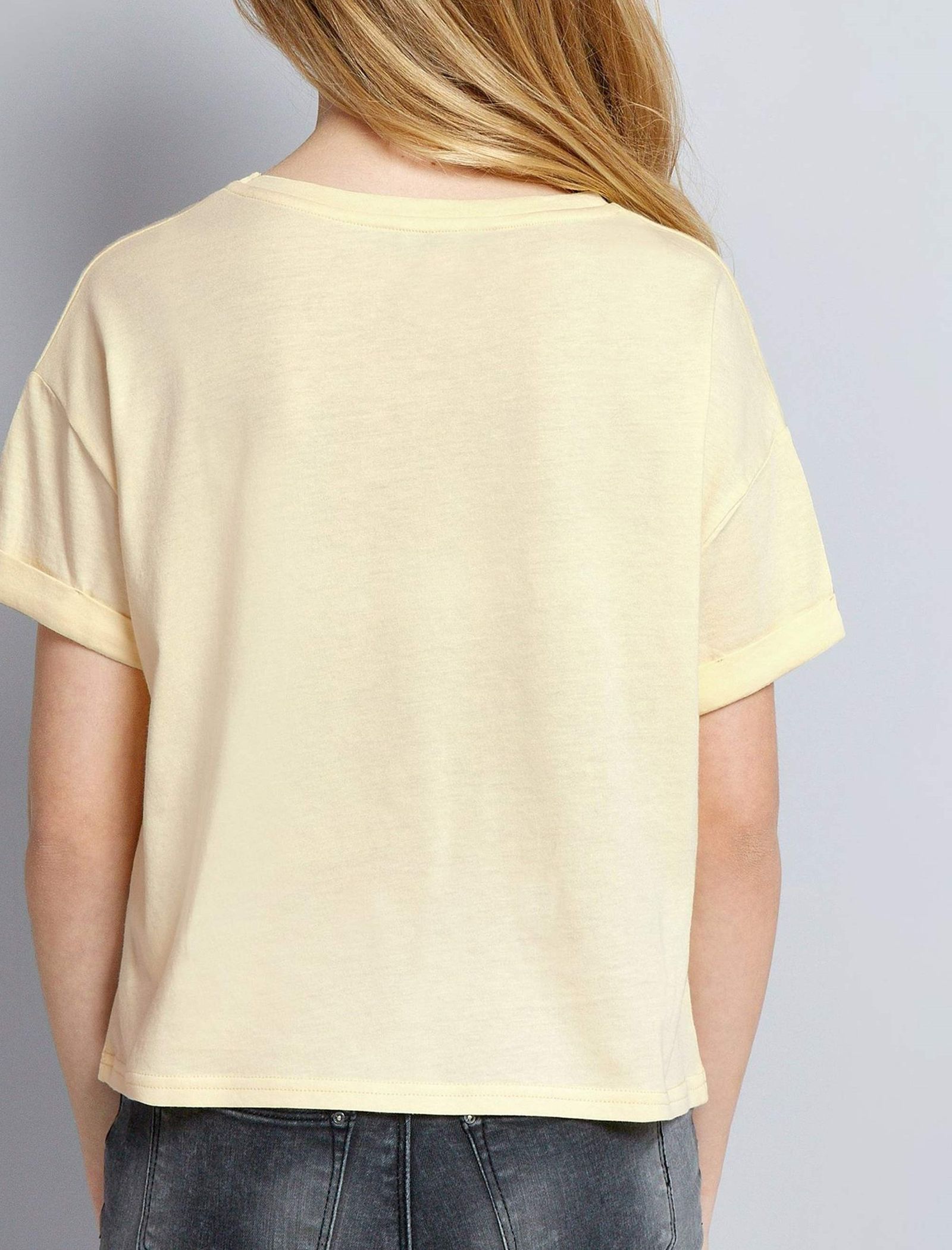 تی شرت یقه گرد دخترانه - نیو لوک - زرد روشن - 3