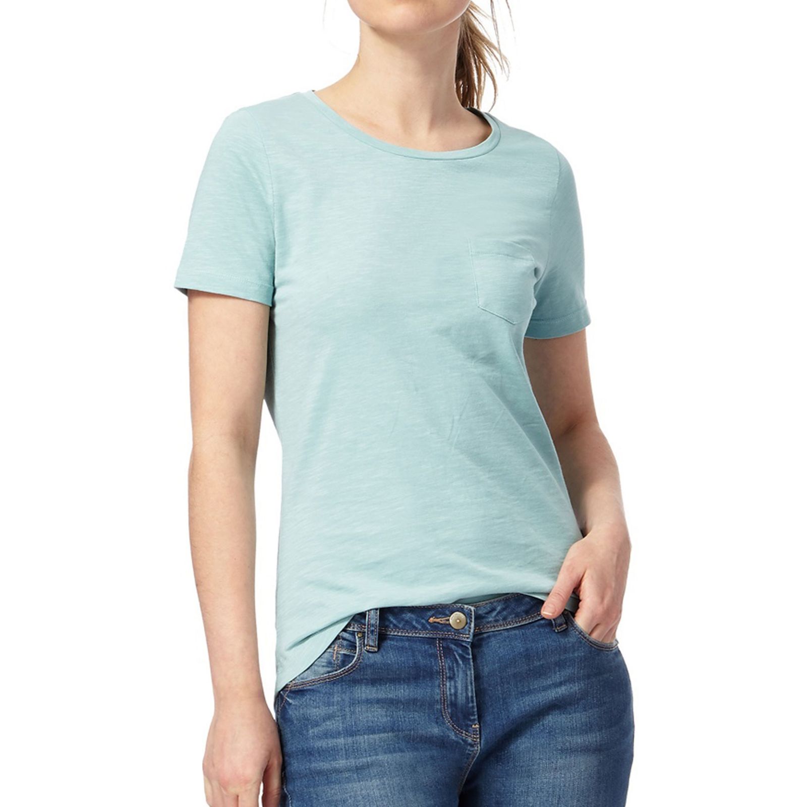 تی شرت نخی یقه گرد زنانه - کالکشن - آبي روشن - 6