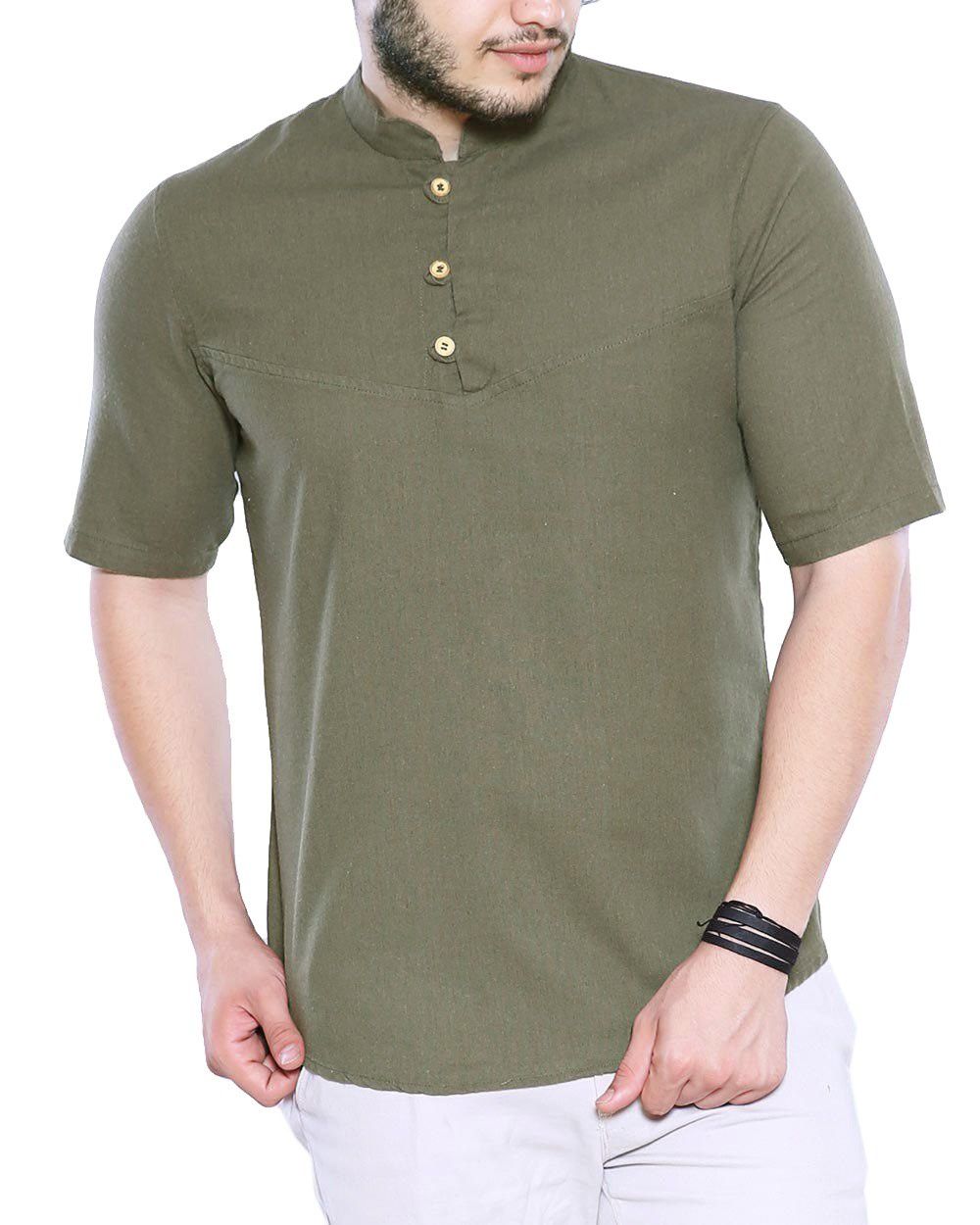 پیراهن آستین کوتاه مردانه مدل آستیاک - تن درست - سبز تيره - 6