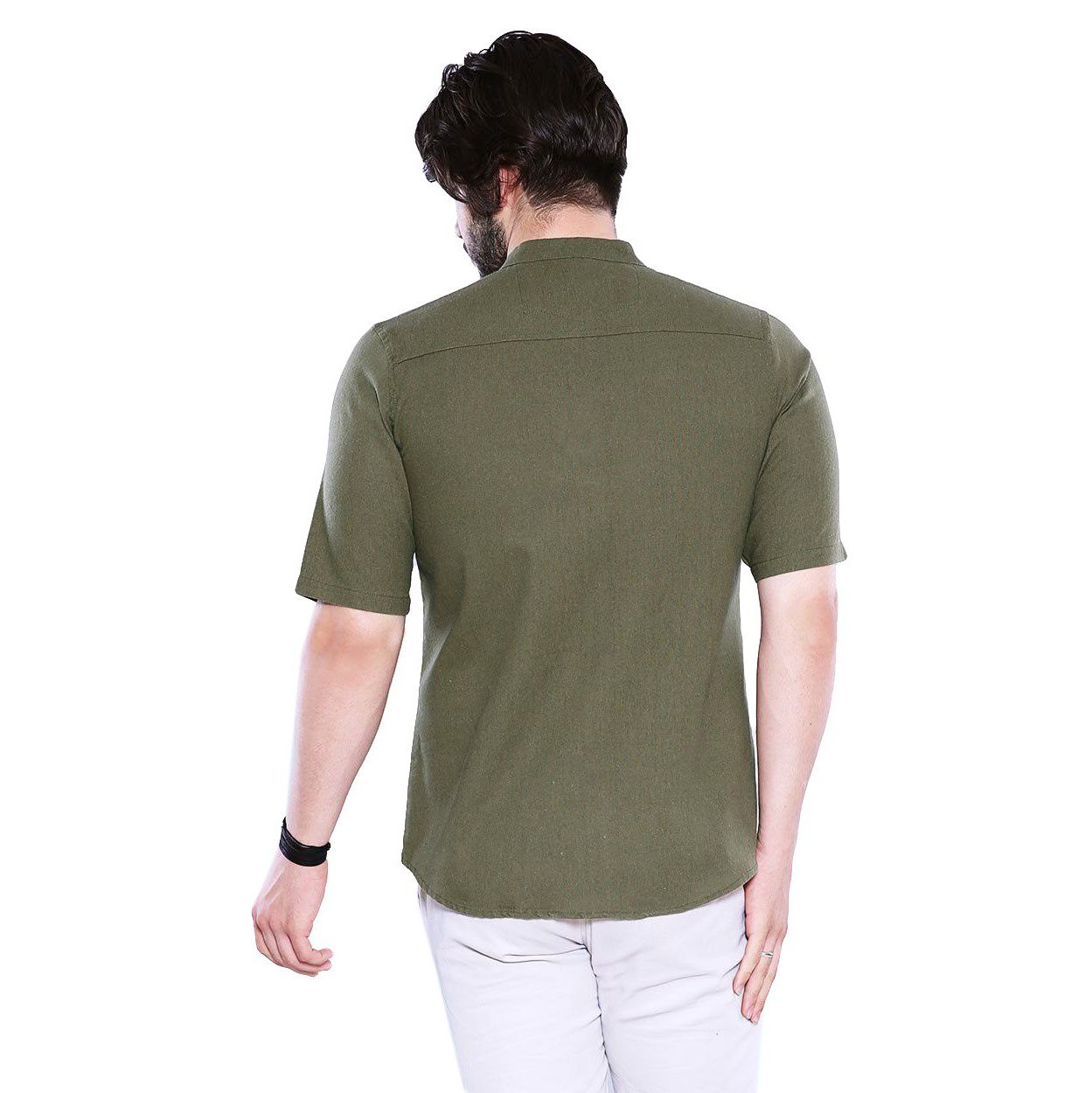 پیراهن آستین کوتاه مردانه مدل آستیاک - تن درست - سبز تيره - 8